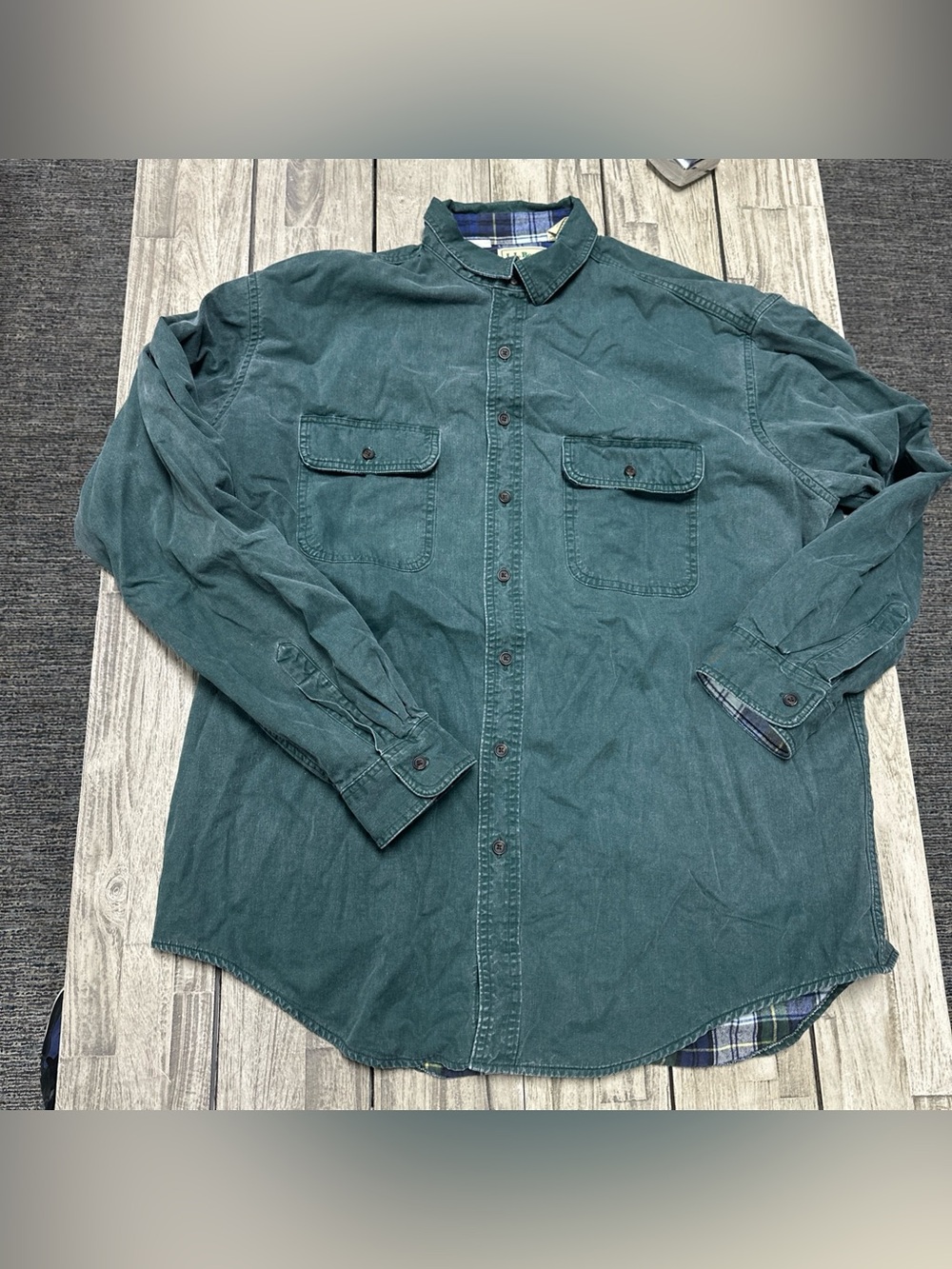 VTG LL BEAN Mens XL Tall Flannel Lined Chore Work Shirt Canvas Jacket Green